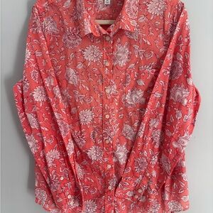 Coral pink floral women's button-down